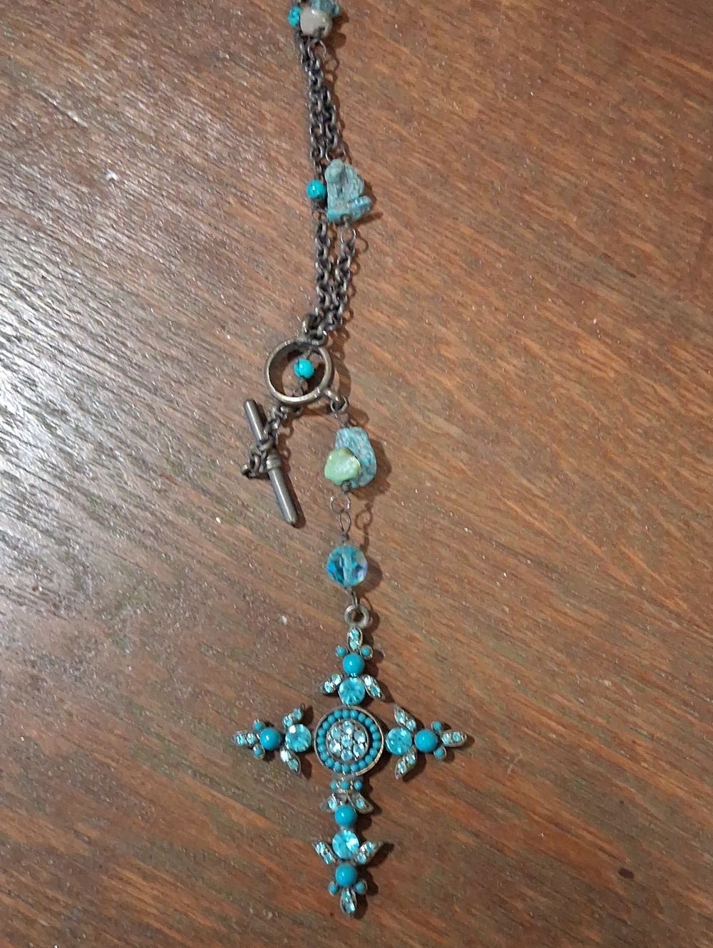 Turquoise Stone Cross Pendant Necklace - Women Jewelry